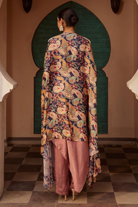 Shop Nidhika Shekhar Pink Silk Cut Work, Embroidery, Sequins, Floral Print Draped Kurta Set With Cape at Aza Fashions Shop_Nidhika Shekhar_Pink Silk Cut Work, Embroidery, Sequins, Floral Print Draped Kurta Set With Cape _at_Aza_Fashions