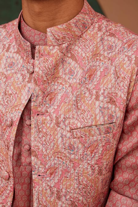 Buy Nidhika Shekhar Beige Cotton Embroidery Paisley Bundi And Pink Kurta Set Buy_Nidhika Shekhar_Beige Cotton Embroidery Paisley Bundi And Pink Kurta Set