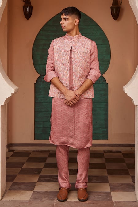 Buy Nidhika Shekhar Beige Silk Embroidery Paisley Print And Bundi Online at Aza Fashions Buy_Nidhika Shekhar_Beige Silk Embroidery Paisley Print And Bundi _Online_at_Aza_Fashions