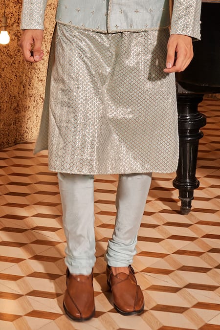 Buy Nidhika Shekhar Aqua Silk, Chanderi Embroidery Metallic Geometric Bundi And Kurta Set Online at Aza Fashions Buy_Nidhika Shekhar_Aqua Silk, Chanderi Embroidery Metallic Geometric Bundi And Kurta Set _Online_at_Aza_Fashions