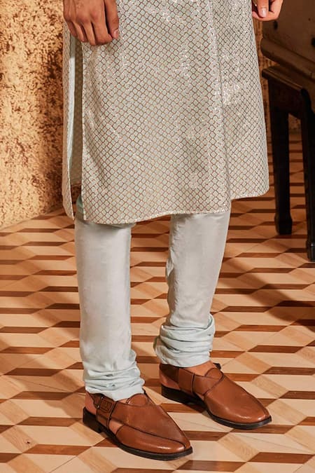 Nidhika Shekhar Blue Chanderi Metallic Thread Mughal Pattern Kurta Set Online at Aza Fashions Nidhika Shekhar_Blue Chanderi Metallic Thread Mughal Pattern Kurta Set _Online_at_Aza_Fashions