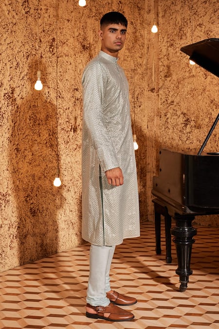 Buy Nidhika Shekhar Blue Chanderi Metallic Thread Mughal Pattern Kurta Set Online at Aza Fashions Buy_Nidhika Shekhar_Blue Chanderi Metallic Thread Mughal Pattern Kurta Set _Online_at_Aza_Fashions