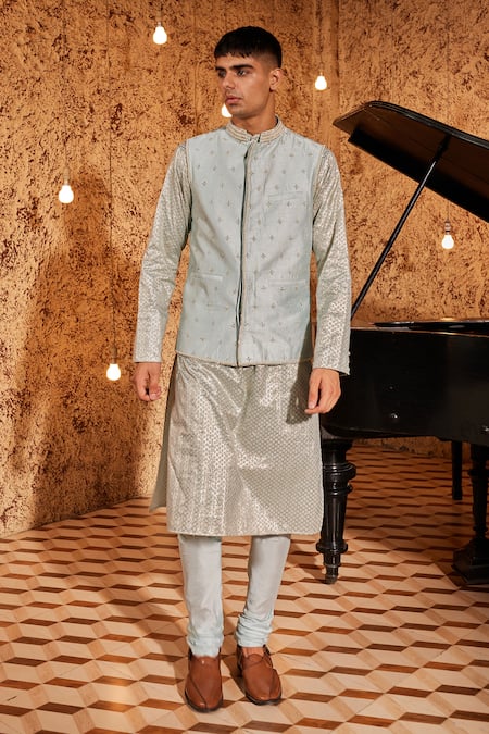 Nidhika Shekhar Aqua Silk Embroidery Geometric Bundi Online at Aza Fashions Nidhika Shekhar_Aqua Silk Embroidery Geometric Bundi _Online_at_Aza_Fashions