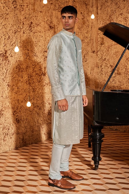 Buy Nidhika Shekhar Aqua Silk Embroidery Geometric Bundi Online at Aza Fashions Buy_Nidhika Shekhar_Aqua Silk Embroidery Geometric Bundi _Online_at_Aza_Fashions