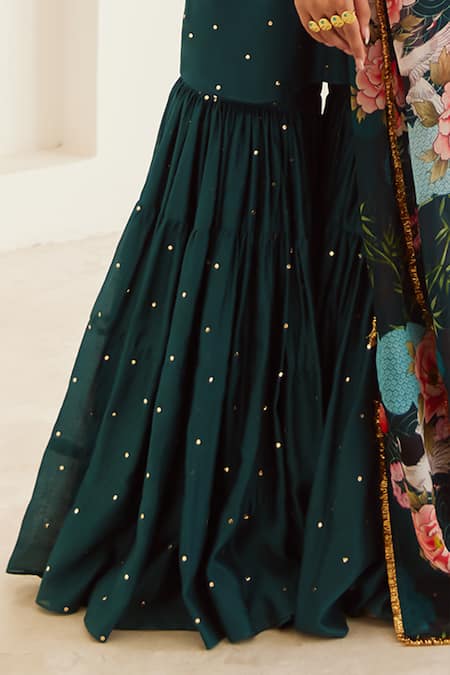 House Of Pink Blue Chanderi, Organza Sequins Round Neck Embroidered Kurta Sharara Set Online at Aza Fashions House Of Pink_Blue Chanderi, Organza Sequins Round Neck Embroidered Kurta Sharara Set _Online_at_Aza_Fashions