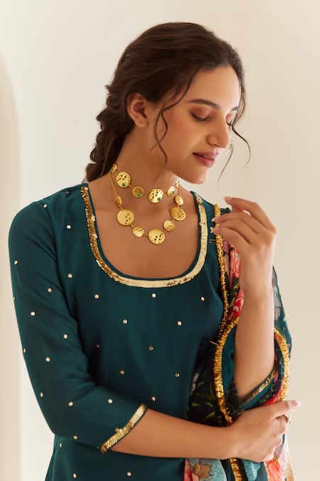 Shop House Of Pink Blue Chanderi, Organza Sequins Round Neck Embroidered Kurta Sharara Set Online at Aza Fashions Shop_House Of Pink_Blue Chanderi, Organza Sequins Round Neck Embroidered Kurta Sharara Set _Online_at_Aza_Fashions