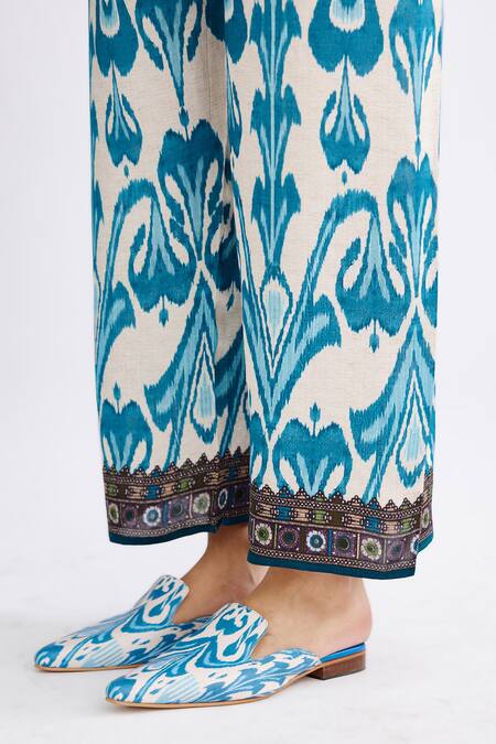 Rajdeep Ranawat_Blue Silk Collared Chanel Abstract Print Tunic With Pant_at_Aza_Fashions