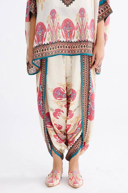 Rajdeep Ranawat Multi Color Silk Embroidery Chanel Mandala Abstract Print Tunic With Pant Online at Aza Fashions Rajdeep Ranawat_Multi Color Silk Embroidery Chanel Mandala Abstract Print Tunic With Pant_Online_at_Aza_Fashions