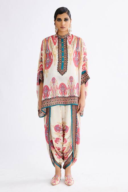 Buy Rajdeep Ranawat Multi Color Silk Embroidery Chanel Mandala Abstract Print Tunic With Pant Online at Aza Fashions Buy_Rajdeep Ranawat_Multi Color Silk Embroidery Chanel Mandala Abstract Print Tunic With Pant_Online_at_Aza_Fashions