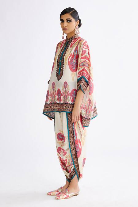 Shop Rajdeep Ranawat Multi Color Silk Embroidery Chanel Mandala Abstract Print Tunic With Pant Online at Aza Fashions Shop_Rajdeep Ranawat_Multi Color Silk Embroidery Chanel Mandala Abstract Print Tunic With Pant_Online_at_Aza_Fashions
