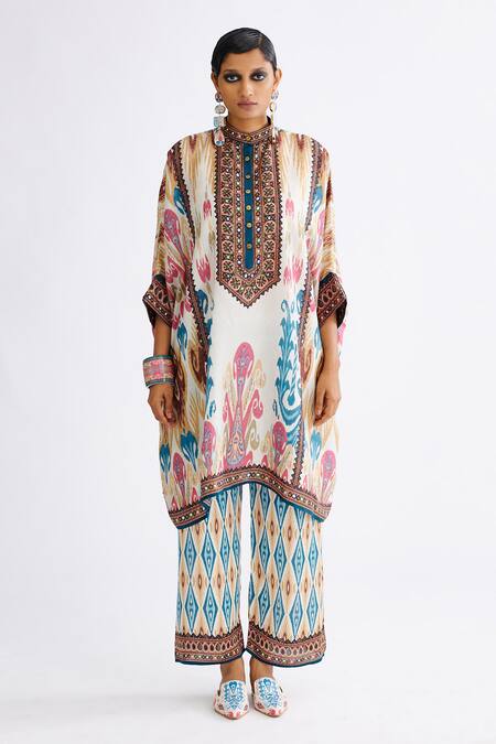 Buy Rajdeep Ranawat Multi Color Silk Round Neck Abstract Mandala Print Tunic With Pant Online at Aza Fashions Buy_Rajdeep Ranawat_Multi Color Silk Round Neck Abstract Mandala Print Tunic With Pant_Online_at_Aza_Fashions