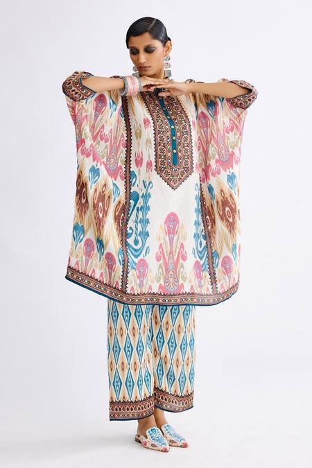 Rajdeep Ranawat Multi Color Silk Round Neck Abstract Mandala Print Tunic With Pant at Aza Fashions Rajdeep Ranawat_Multi Color Silk Round Neck Abstract Mandala Print Tunic With Pant_at_Aza_Fashions