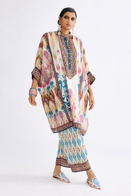 Rajdeep Ranawat Silk Abstract Mandala Print Tunic With Pant 