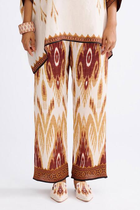 Rajdeep Ranawat Brown Silk Round Neck Ombre Abstract Print Tunic With Pant Online at Aza Fashions Rajdeep Ranawat_Brown Silk Round Neck Ombre Abstract Print Tunic With Pant_Online_at_Aza_Fashions