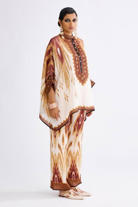 Shop Rajdeep Ranawat Brown Silk Round Neck Ombre Abstract Print Tunic With Pant Online at Aza Fashions Shop_Rajdeep Ranawat_Brown Silk Round Neck Ombre Abstract Print Tunic With Pant_Online_at_Aza_Fashions