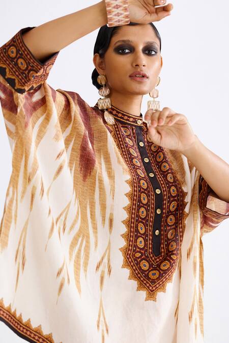 Buy Rajdeep Ranawat Brown Silk Round Neck Ombre Abstract Print Tunic With Pant Buy_Rajdeep Ranawat_Brown Silk Round Neck Ombre Abstract Print Tunic With Pant