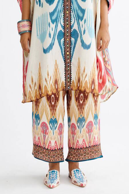 Rajdeep Ranawat_Multi Color Silk Embroidery Collared Kamara Abstract Print Shirt Tunic With Pant_Online_at_Aza_Fashions