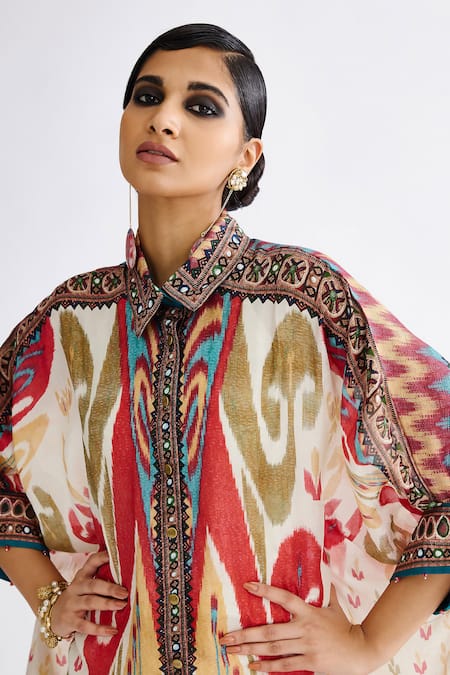 Rajdeep Ranawat_Multi Color Silk Collared Kamara Abstract Print Shirt Tunic With Pant_at_Aza_Fashions
