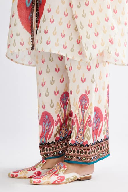 Buy_Rajdeep Ranawat_Multi Color Silk Collared Kamara Abstract Print Shirt Tunic With Pant