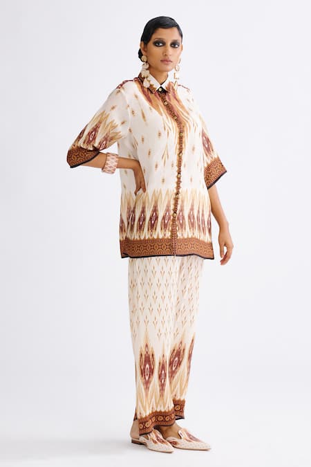 Shop Rajdeep Ranawat Multi Color Silk Embroidery Collared Maizah Paisley Print Shirt And Pant Set Online at Aza Fashions Shop_Rajdeep Ranawat_Multi Color Silk Embroidery Collared Maizah Paisley Print Shirt And Pant Set _Online_at_Aza_Fashions