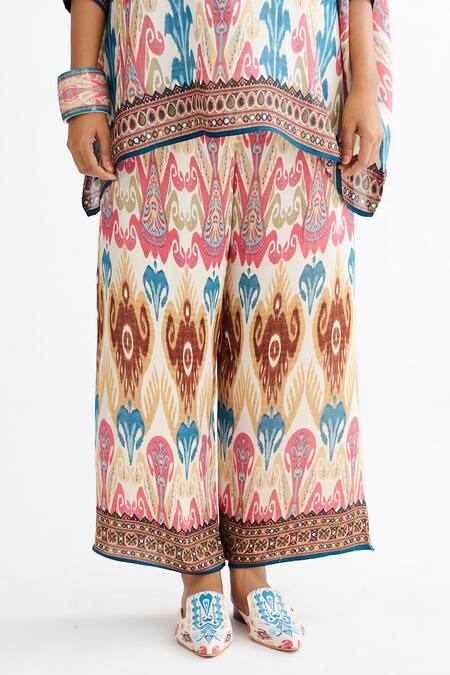Rajdeep Ranawat Multi Color Silk Bandeau Neck Chanel Printed Tunic And Flared Pant Set Online at Aza Fashions Rajdeep Ranawat_Multi Color Silk Bandeau Neck Chanel Printed Tunic And Flared Pant Set_Online_at_Aza_Fashions