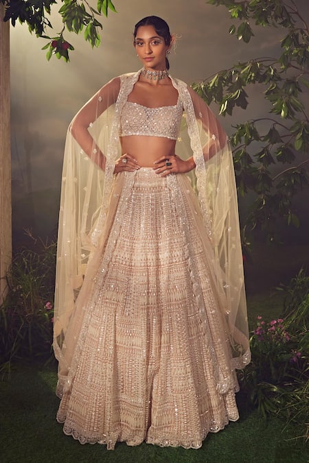 Aneesh Agarwaal Geometric Sequin Embroidered Bridal Lehenga Set 