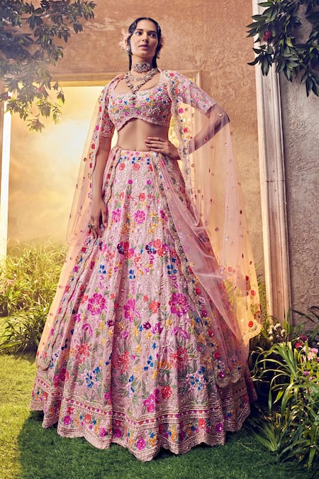 Aneesh Agarwaal Foliage Bead Embellished Bridal Lehenga Set 