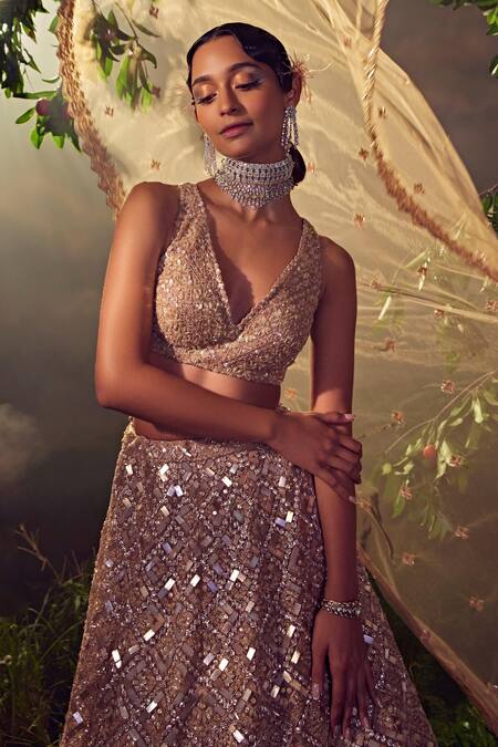 Buy Aneesh Agarwaal Gold Net Sequins, Beads, Checkered Pattern Embroidered Bridal Lehenga Set Online at Aza Fashions Buy_Aneesh Agarwaal_Gold Net Sequins, Beads, Checkered Pattern Embroidered Bridal Lehenga Set _Online_at_Aza_Fashions