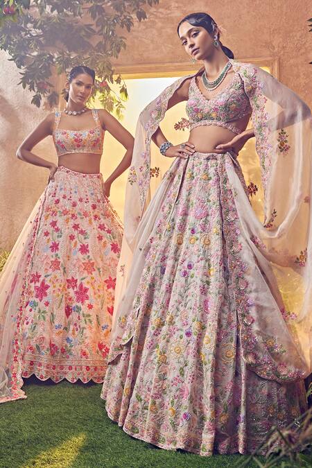 Aneesh Agarwaal Grey Organza Sequins, Embroidery, Foliage Pattern Embellished Bridal Lehenga Set Online at Aza Fashions Aneesh Agarwaal_Grey Organza Sequins, Embroidery, Foliage Pattern Embellished Bridal Lehenga Set _Online_at_Aza_Fashions
