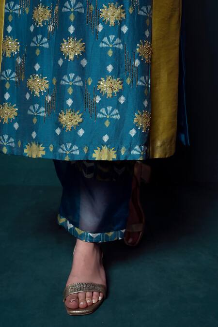 Shop_Suave_Blue Chanderi, Organza Sequins, Beads, Embroidery Aasmani Shelled Kurta Pant Set _Online_at_Aza_Fashions
