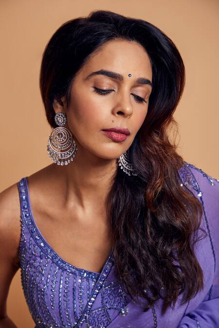 Shop Irrau By Samir Mantri Purple Net, Georgette Sequins, Beads Geometric Embroidered Saree With Blouse Shop_Irrau By Samir Mantri_Purple Net, Georgette Sequins, Beads Geometric Embroidered Saree With Blouse