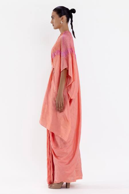 Buy Studio Medium Peach Silk Handwoven High Round Pre-draped Kaftan Saree With Running Blouse Online at Aza Fashions Buy_Studio Medium_Peach Silk Handwoven High Round Pre-draped Kaftan Saree With Running Blouse_Online_at_Aza_Fashions
