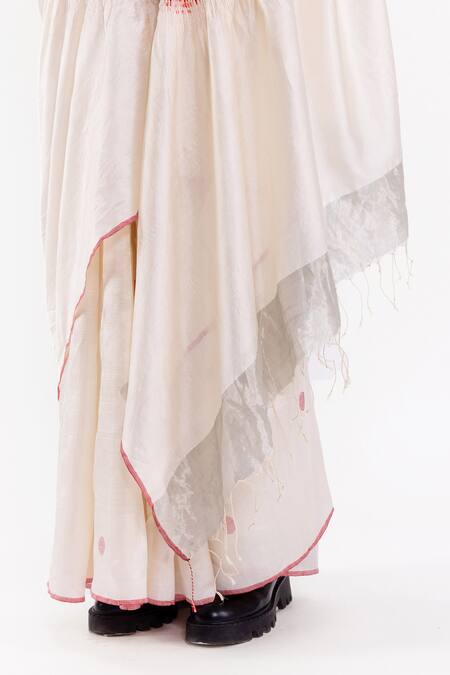 Shop_Studio Medium_Ivory Silk Handwoven Shibori Saree With Running Blouse_Online_at_Aza_Fashions