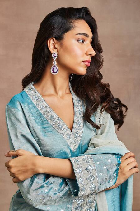 Sue Mue Blue Handloom , Silk, Brocade, Jumaina Hand Kurta And Trouser Set Online at Aza Fashions Sue Mue_Blue Handloom , Silk, Brocade, Jumaina Hand Kurta And Trouser Set _Online_at_Aza_Fashions