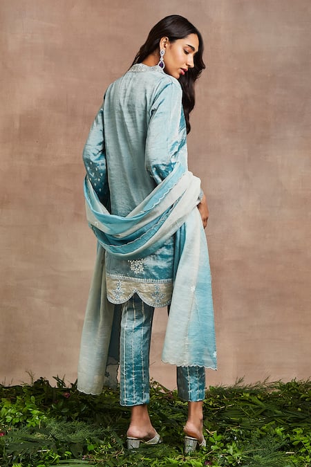Shop Sue Mue Blue Handloom , Silk, Brocade, Jumaina Hand Kurta And Trouser Set Online at Aza Fashions Shop_Sue Mue_Blue Handloom , Silk, Brocade, Jumaina Hand Kurta And Trouser Set _Online_at_Aza_Fashions