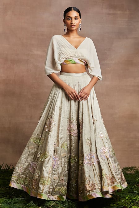 Sue Mue Kyda Lotus Hand Embroidered Lehenga With Blouse 