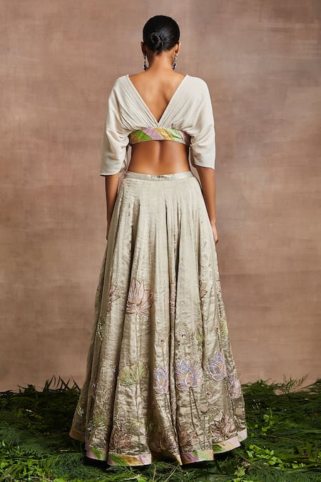 Sue Mue Kyda Lotus Hand Embroidered Lehenga With Blouse 