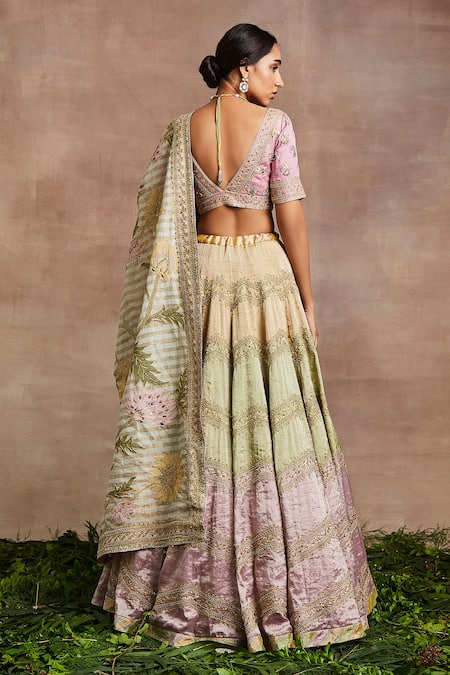 Sue Mue Shayla Color Block & Embroidered Lehenga Set 