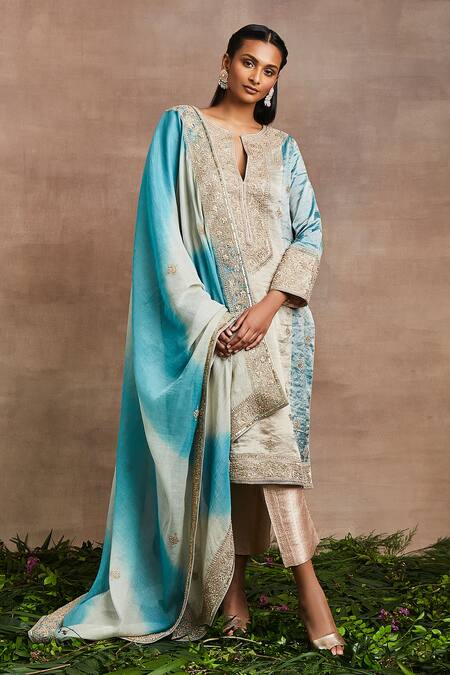 Buy Sue Mue Blue Handloom Cotton, Silk, Brocade Embroidery, Zohra Dori Hand Kurta Set Online at Aza Fashions Buy_Sue Mue_Blue Handloom Cotton, Silk, Brocade Embroidery, Zohra Dori Hand Kurta Set _Online_at_Aza_Fashions