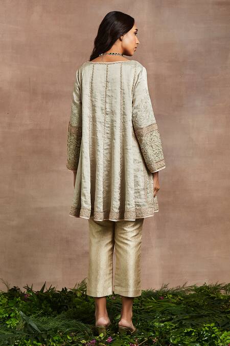 Sue Mue Silver Silk, Brocade, Cotton Embroidery, Sequins Round Janna Hand Anarkali Set Online at Aza Fashions Sue Mue_Silver Silk, Brocade, Cotton Embroidery, Sequins Round Janna Hand Anarkali Set _Online_at_Aza_Fashions