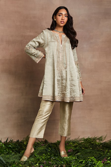 Shop Sue Mue Silver Silk, Brocade, Cotton Embroidery, Sequins Round Janna Hand Anarkali Set Online at Aza Fashions Shop_Sue Mue_Silver Silk, Brocade, Cotton Embroidery, Sequins Round Janna Hand Anarkali Set _Online_at_Aza_Fashions