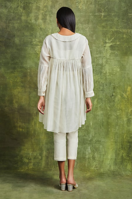 Shop Sue Mue Off White Chanderi Embroidery Scoop Maham Handwoven Asymmetric Top Pant Set at Aza Fashions Shop_Sue Mue_Off White Chanderi Embroidery Scoop Maham Handwoven Asymmetric Top Pant Set _at_Aza_Fashions