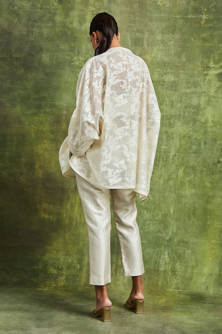 Shop Sue Mue Off White Brocade, Handloom Cotton Hajra Jacquard Pattern Shirt Trouser Set at Aza Fashions Shop_Sue Mue_Off White Brocade, Handloom Cotton Hajra Jacquard Pattern Shirt Trouser Set _at_Aza_Fashions