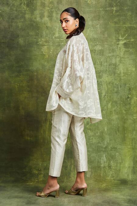 Buy Sue Mue Off White Brocade, Handloom Cotton Hajra Jacquard Pattern Shirt Trouser Set Online at Aza Fashions Buy_Sue Mue_Off White Brocade, Handloom Cotton Hajra Jacquard Pattern Shirt Trouser Set _Online_at_Aza_Fashions