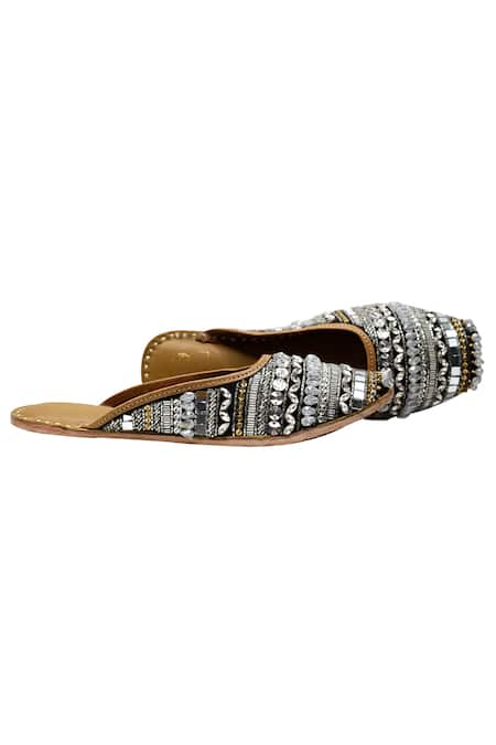 Shop Yassio Black Amani Embroidered Mules at Aza Fashions Shop_Yassio_Black Amani Embroidered Mules _at_Aza_Fashions