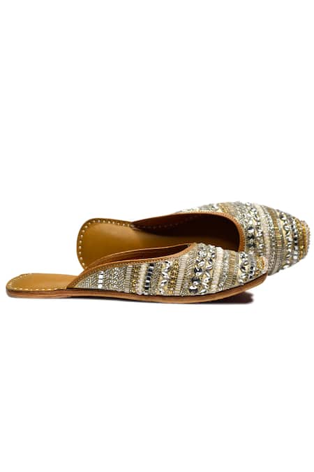 Shop Yassio Gold Ariana Embroidered Mules at Aza Fashions Shop_Yassio_Gold Ariana Embroidered Mules _at_Aza_Fashions