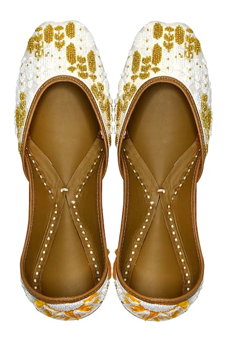 Buy_Yassio_White Bincy Bead Embroidered Juttis_Online_at_Aza_Fashions