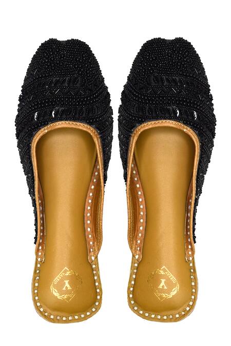 Buy_Yassio_Black Daaina Embroidered Mules_Online_at_Aza_Fashions