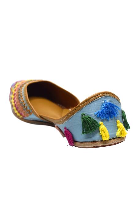 Yassio_Blue Eleanor Chevron Embroidered Juttis _Online_at_Aza_Fashions