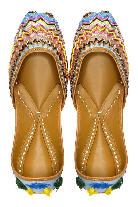 Buy_Yassio_Blue Eleanor Chevron Embroidered Juttis _Online_at_Aza_Fashions